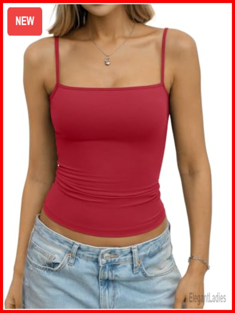 Adjustable Spaghetti Strap Square Neck Camisole Tank Top Slim Fit